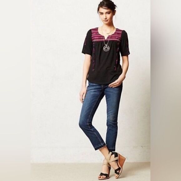 Anthropologie Embroidered Top S Coastal Cottagecore Whimsigoth Dark Academia - Picture 1 of 12
